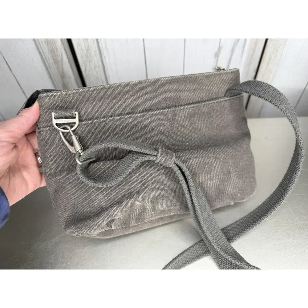 Travelon Heritage Crossbody Bag Gray RFID Cotton Canvas Suede Trim